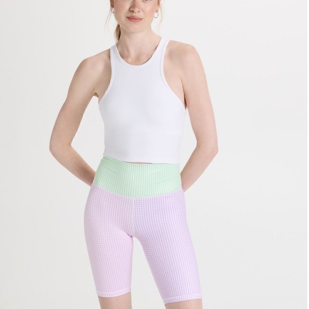 NWOT New Terez Gingham Pink/Purple/Green TLC Biker Athletic Work-Out Shorts L